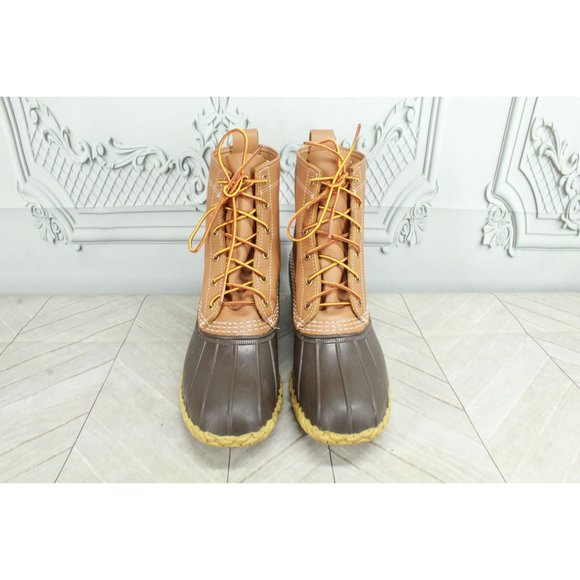 LL Bean 8" Insulated Brown Leather Lace up Ankle Duck Boots Size 8 M - Picture 5 of 9